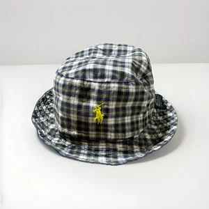 POLO RALPH LAUREN Size L / XL REVERSIBLE BUCKET HAT Blue Plaid EMBROIDERED VTG - Picture 1 of 6