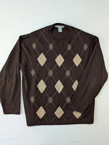 Marconi Men’s Large 100% Merino Wool Pullover Argyle Sweater Brown - Picture 1 of 10