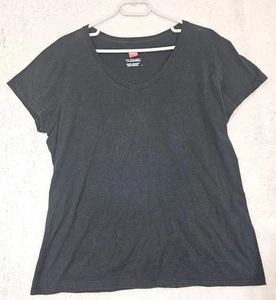 Hanes T-Shirt Top Blusa Donna Taglia L Nera Manica Corta Scollo V - Foto 1 di 10