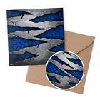 1 x Greeting Card & 10cm Sticker Set - Broken Silver Metal Blue Art #3718