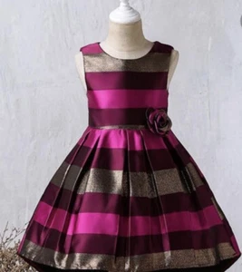 Girls Flower Girl Dress Satin Burgundy Fuchsia, Gold Special Occasion Formal - Picture 1 of 1