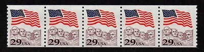 USA, SCOTT # 2523, OFF-CENTER COIL STRIP OF 5 STAMPS PNC # 4, FLAG OVER RUSHMORE - Image 1 of 2