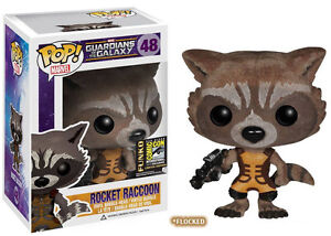 DAMAGED BOX GUARDIANS OF THE GALAXY SDCC EXCLUSIVE FLOCKED ROCKET RACCOON POP