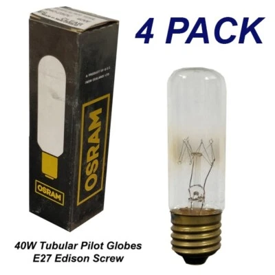 4 x 40W Clear Pilot Light Globes Bulbs Lamp E27 Screw ES Tubular T29 Rangehood - Image 1 of 3