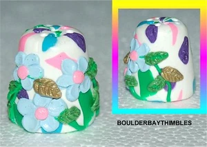 BOULDER BAY- Hand crafted FIMO Thimble #17 PALE BLUE FLORAL on CONFETTI - Picture 1 of 1