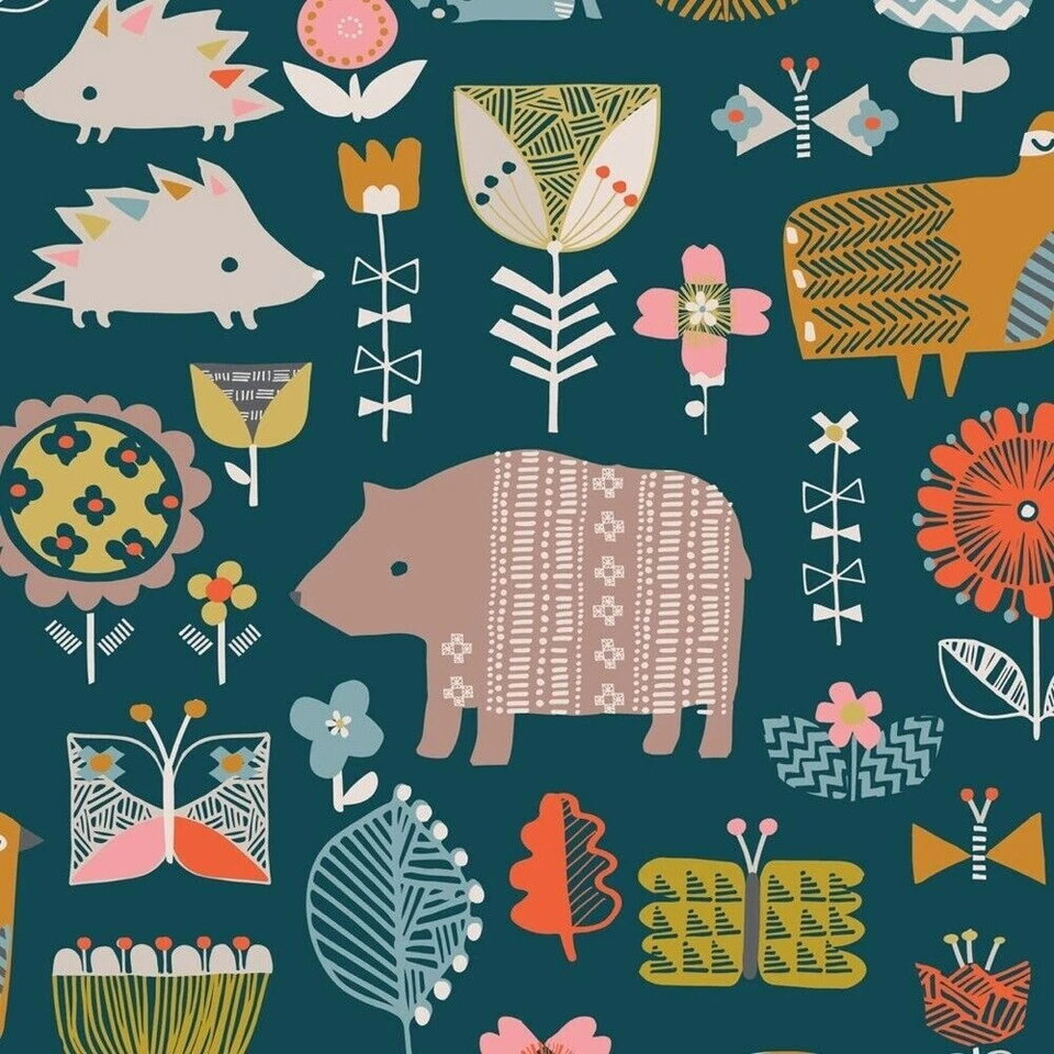 Dashwood Hibernate Al 1/2 Meter  Cotton Fabric Pretty Hedgehog Bears Butterfly F - Image 1 of 1