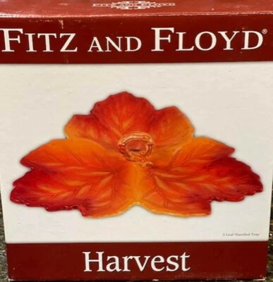 Fitz & Floyd Harvest 3 Leaf Handled Tray RARE! - Image 1 of 2