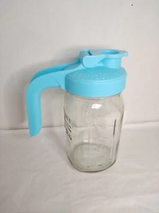 TEAL County Line Kitchen Glass Mason Jar Pitcher with Lid Wide Mouth 1 Qt 32 OZ - Picture 1 of 5