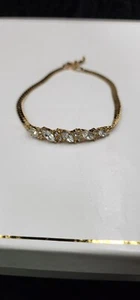 Christian Dior Gold Tone Clear Rhinestone Black Enamel Bracelet - Picture 1 of 17