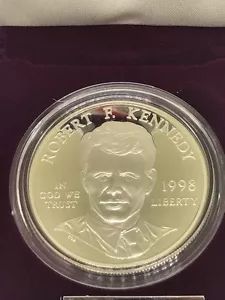 1998 Robert F. Kennedy Commemorative 90% Silver Proof Dollar with Box & COA - Picture 1 of 4