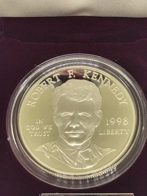 1998 Robert F. Kennedy Commemorative 90% Silver Proof Dollar with Box & COA - Image 1 of 4