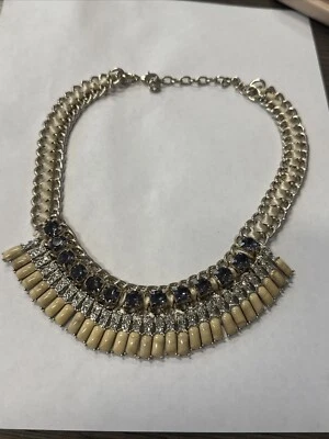 LOFT Silver off white  and purple rhinestone beaded bib necklace large statement - Image 1 of 3