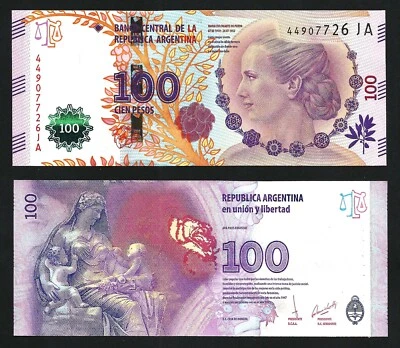 Argentina 100 Pesos 2017, UNC-, Comm, EVA PERON, P-358d, Suffix JA - Image 1 of 3
