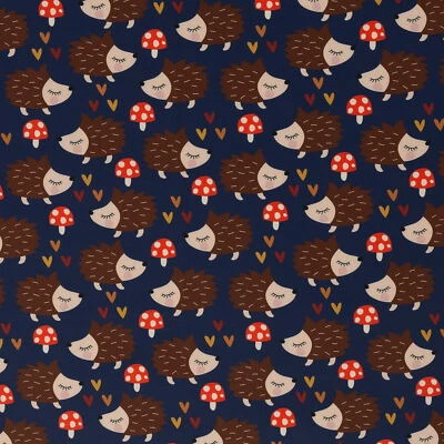 0,5m Softshell, Igel, Pilze, Plüschabseite, dunkelblau, 200597 (18,50 EUR/m) - Bild 1 von 4