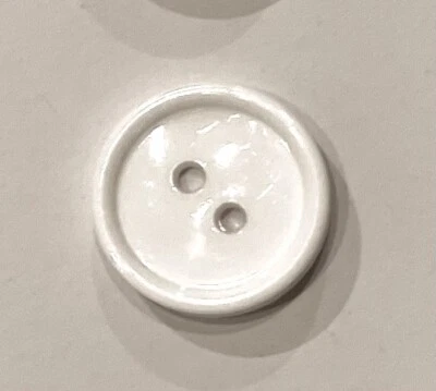 11mm X 10 Pc White Shiny Lipped Flat 2 Hole Plastic Buttons - Image 1 of 4