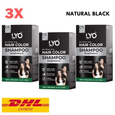 3x LYO Champú Color Cabello #01 Natural Negro Tinte Cubierta Gris Blanco 100% Orgánico Foto 1 de 4