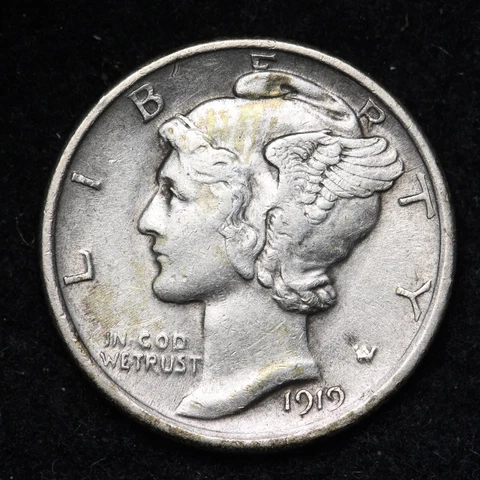 1919 Mercury Silver Dime CHOICE AU E195 SNA Cover