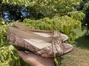 ANNE KLIEN Faux Snake Skin Bitty Peep Open Toe Wedges Slides Sandals 7 ❤️sj7m56 - Picture 1 of 11