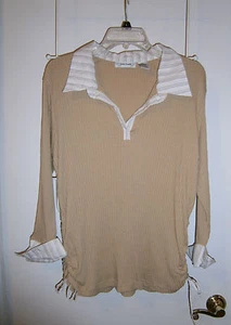 L@@K Extra Touch 2X Tan Ribed Top Side Draw Strings Collar & Cuffs Cotton Blend - Bild 1 von 8