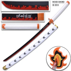 DEMON SLAYER  Kyojuro Rengoku Red Nichirin Wood Katana w/Plastic Scabbard W-3014 - Picture 1 of 1