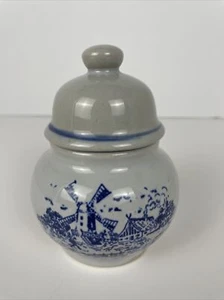Ceramic ginger jar with lid 5” tall FARM SCENE WITH WINDMILL AND GEESE - Picture 1 of 7
