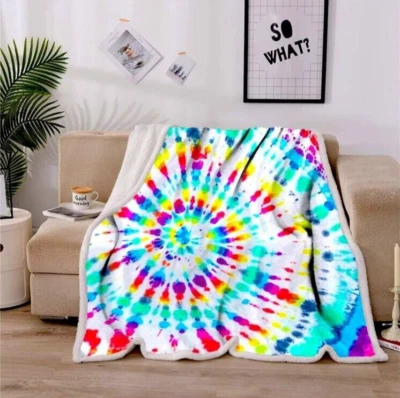 YANR Arco Iris Tie Dye Mantas y Mantas Espiral Patrón Psicodélico Boho Sherpa Foto 1 de 4
