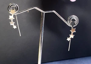 Vintage Sterling Silver 925 Earrings Jewellery Dangle Drop Hook Stars 1.07g - Picture 1 of 6