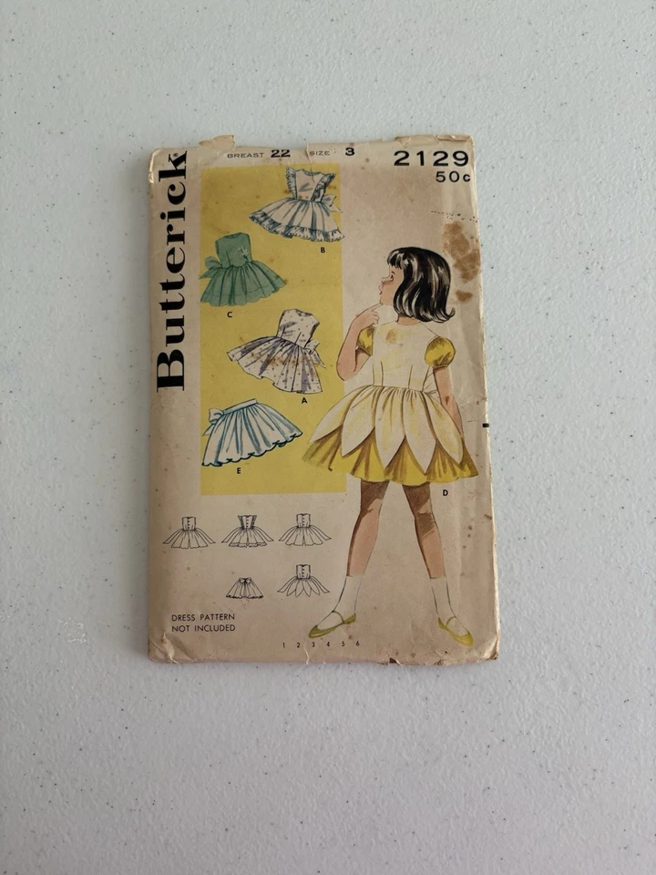 Butterick 2129 Size Girl’s 3 Pinafores And Aprons Vintage - Image 1 of 2