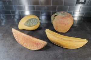 Rustikale Terrakotta Obst Skulptur Set Banane Mango Apfel Wassermelone Bauernhaus - Bild 1 von 24