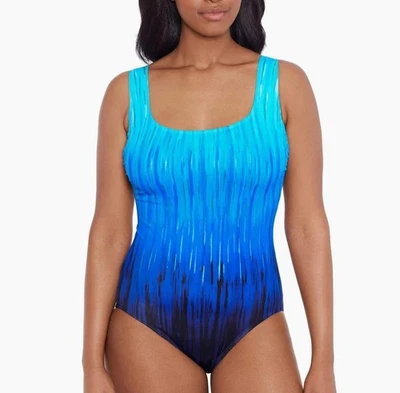 Longitude swimsuit 8 blue gradiant one piece long torso comfort sporty new $130 - Image 1 of 4