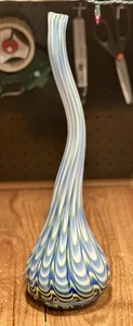 Vintage Blue/Green Studio Art Glass Vase Single Bud 17” Tall - Picture 1 of 10