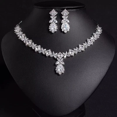 zirconia  Crystal Bride Wedding necklace and earrings set - Image 1 of 3