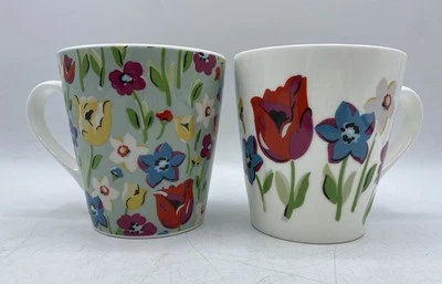 x2 Cath Kidston Clifton Rose Stanley Floral Hot Tea Coffee Mugs Cups Tulips VGC - Image 1 of 4