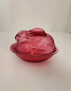 Plato de caramelo cubierto con nido conejito rosa arándano de vidrio Indiana vintage VER - Imagen 1 de 11