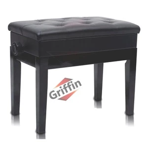 GRIFFIN Black Leather Piano Bench - Wood Vanity Stool Keyboard Seat Guitar Chair - Picture 1 of 14