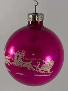 Alter Vintage antiker Weihnachtsschmuck Dekoration - 3" rosa Weihnachtsmann Schlitten - Bild 1 von 5