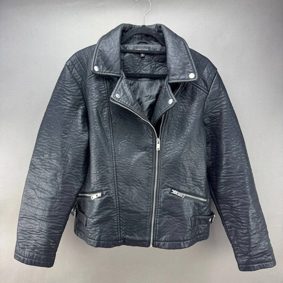 Chaqueta de moto New Look de cuero sintético negra para mujer talla 1X Foto 1 de 4
