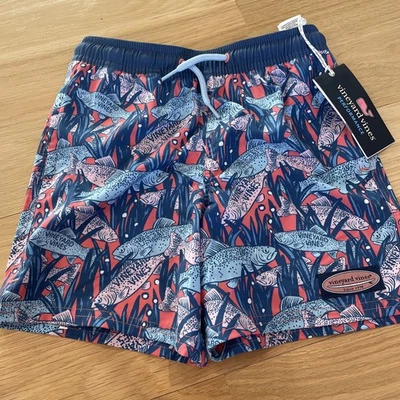  ✅NEW VINEYARD VINES Fish Printed Chappy Swim Trunks boys size 7 Swimwear  - Image 1 of 4