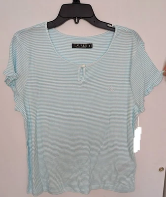 NUEVO CONJUNTO CORTO RALPH LAUREN MUJER TALLA PEQUEÑA MANGA CORTA RAYAS AQUA 2 PIEZAS Foto 1 de 4