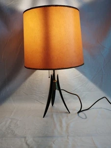 Tischlampe Messing Schwarz Dreibeinig 50s Rockabilly Designer  - Bild 1 von 10
