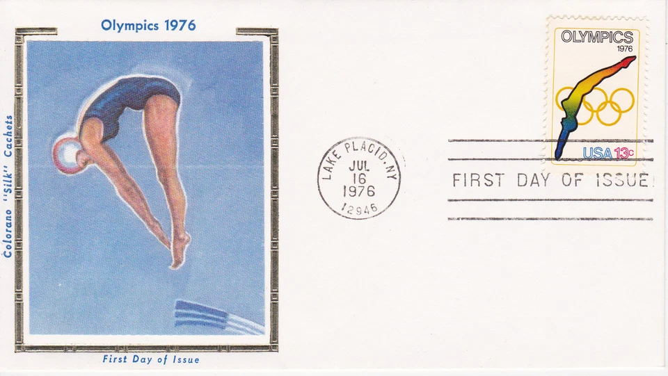 FIRST DAY EVENT COVER FDC 1976 OLYMPICS ISSUE LAKE PLACID COLORANO SILK CACHET#1 - Image 1 of 1