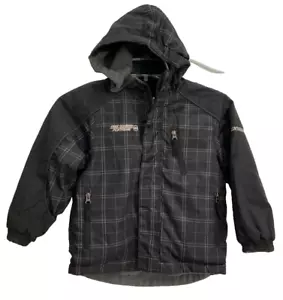 Free Country Boys Hooded Reversible Jacket Size Small Black Gray Zip Pockets 221 - Picture 1 of 9
