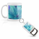 Mug & Bottle Opener-Keyring-set - Blue Turquoise Lilies Flowers   #21265