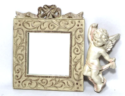 Wall Hanging Mirror & Cherub Angel Ceramic White Set 2 - Image 1 of 4