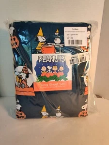 Peanuts Snoopy Halloween King Sheet Set Navy Blue By Berkshire Blanket Co NEW - Picture 1 of 1