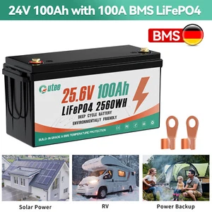 Lithium Batterie 24V 100Ah LiFePO4 Solar Wohnmobil Boot Batterie BMS 15000+ Zyklen - Bild 1 von 10