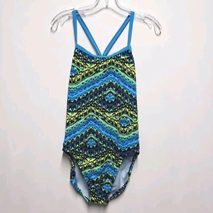 NIKE Womens 14 Swimsuit 1 Piece Blue Green Yellow Cut Out Tank Colorful Beach - Picture 1 of 11