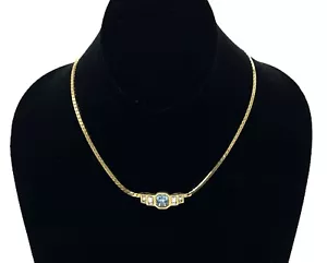 Collana vintage CCi in metallo tono oro con cristallo blu 16,5" - Foto 1 di 5