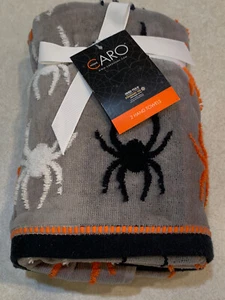 CARO Home Halloween Set of 2 Hand Towels Spiders Gray NWT - Picture 1 of 6