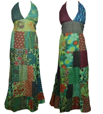 2pc Boho Chic Dress Halter Floral Printed Hippy V-Neck  Summer Maxi Dress S/M